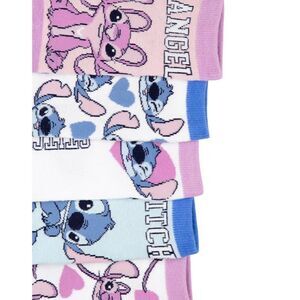 Lilo & Stitch Girls Stitch & Angel Calf-Length Socks (Pack of 5) / Pink/Blue/Whi